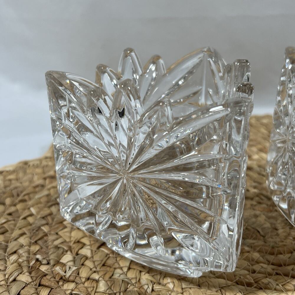 Vintage Mikasa Crystal Fire Blossom Triangle Votive Candle 2 Holders Triangular - Picture 2 of 12